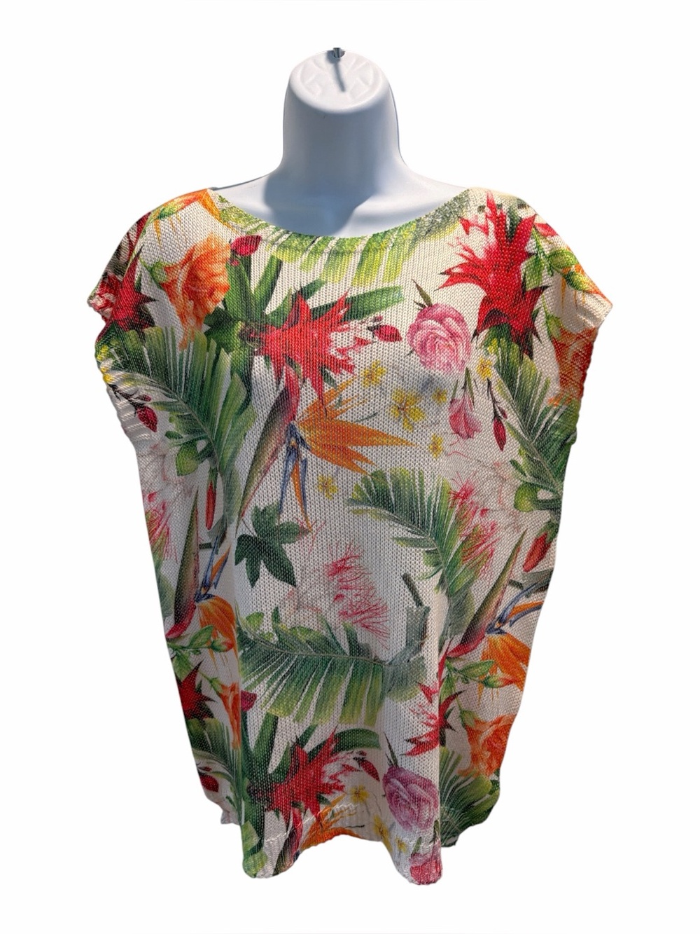 LUISA RICCI Tropical Floral Open Knit Lightweight Tunic Top size large